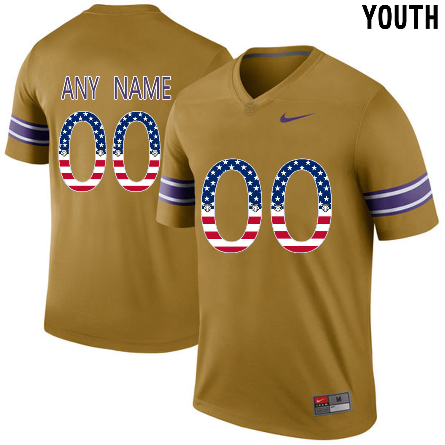 US Flag Fashion  Youth LSU Tigers Customized College Football Limited Throwback Legand Jersey  Gridiron Gold